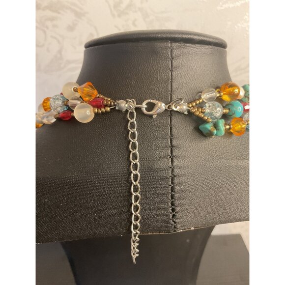 Multicolor Layered Beaded Necklace With Adjustable Chain - Picture 4 of 4